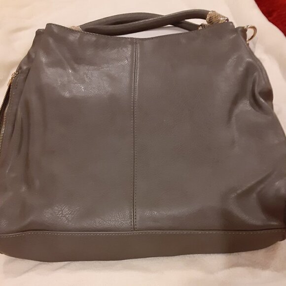 Mosh Grey Purse w/Double Handle and Shoulder Chain.  Zipper Closure - Picture 3 of 4
